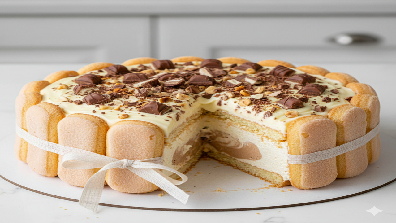 Image d'une charlotte Kinder à réaliser lors d'un atelier pâtisserie pour duo (1 adulte et 1 enfant) chez Le Fouet Enchanté.