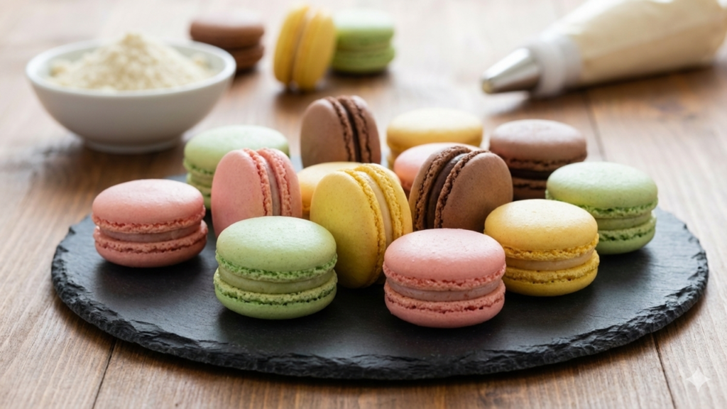 Image de macarons à réaliser lors d'un atelier pâtisserie pour adulte chez Le Fouet Enchanté.