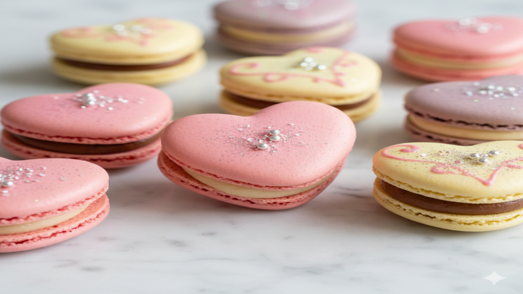 Image de macarons cœurs à réaliser lors d'un atelier pâtisserie pour un duo (1 adulte et 1 enfant) chez Le Fouet Enchanté.