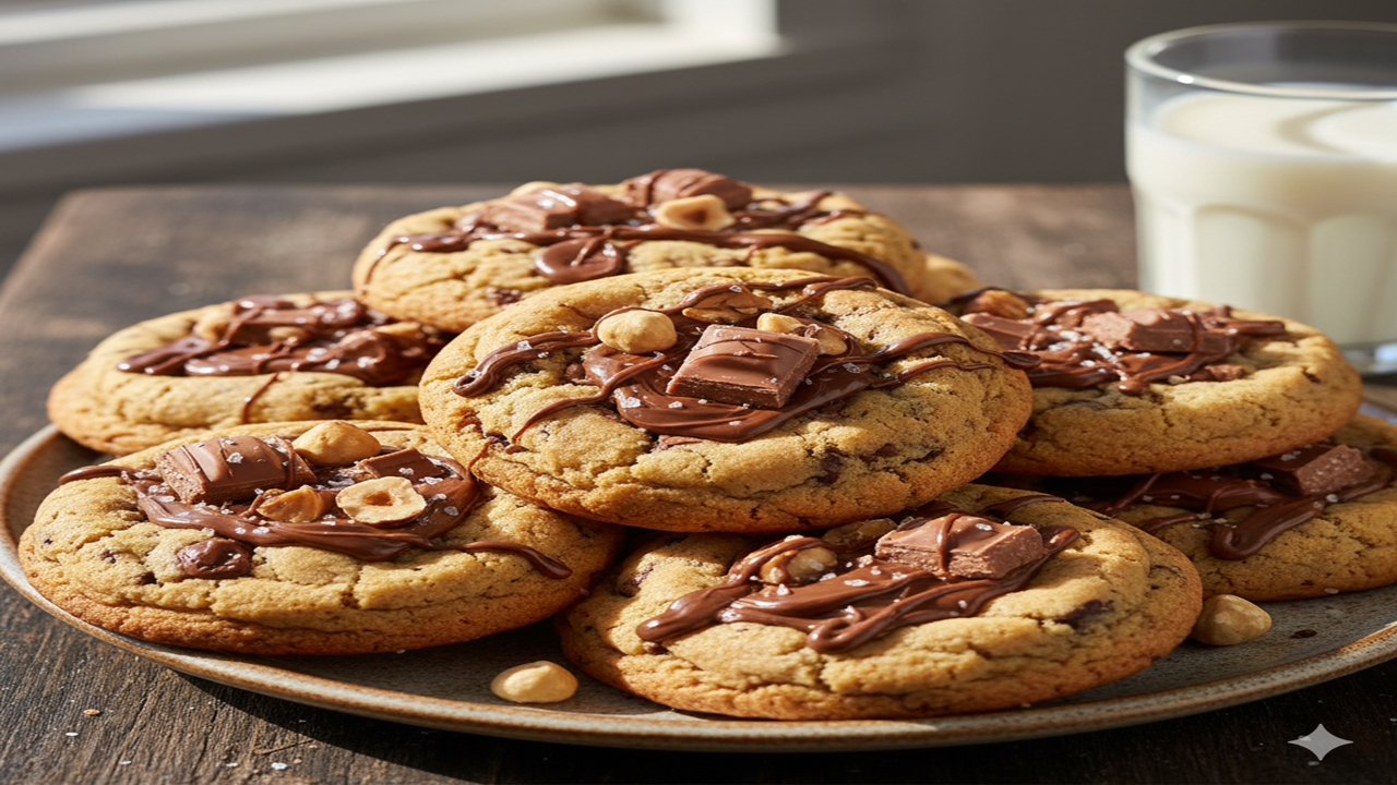 Image de cookies américains Kinder Bueno & Nutella, à réaliser lors d'un atelier pâtisserie pour duo (1 adulte et 1 enfant) chez Le Fouet Enchanté.